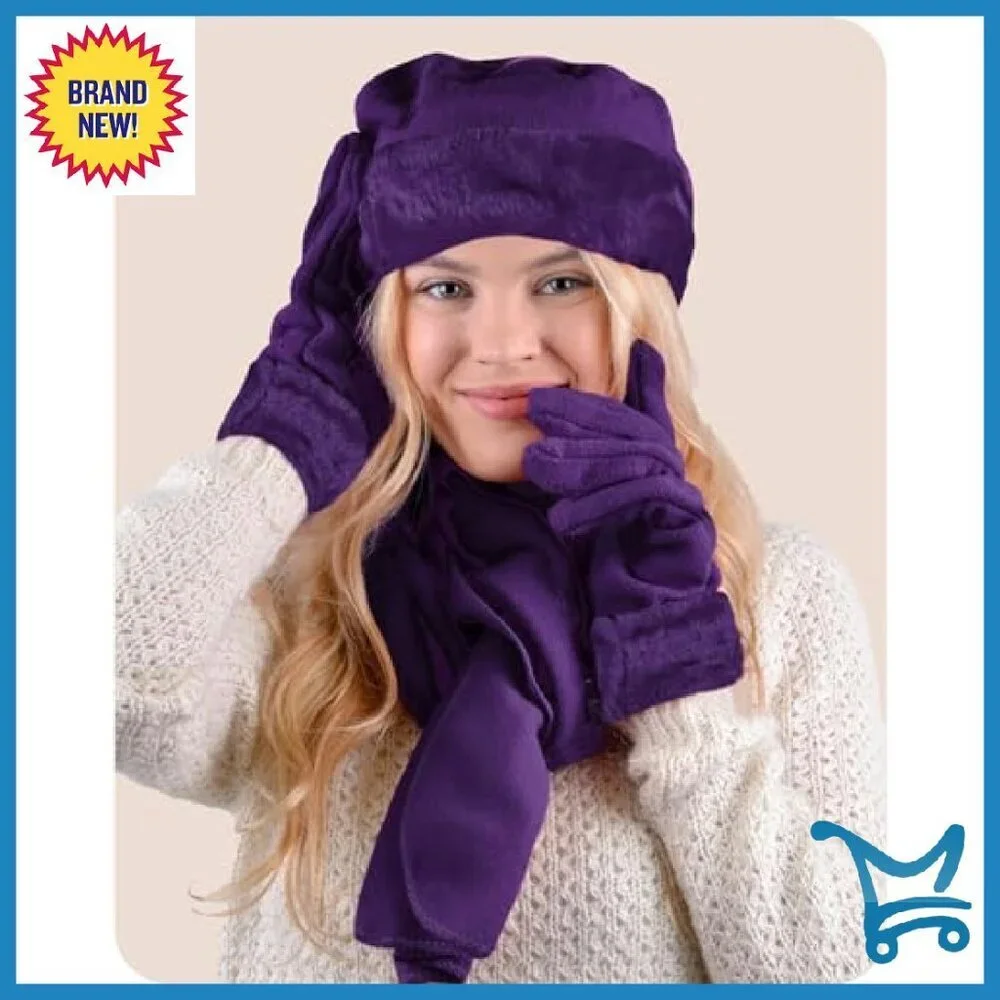 Women's Fleece Winter Hat and Glove Set - Warm Plush Polyester Accessories
